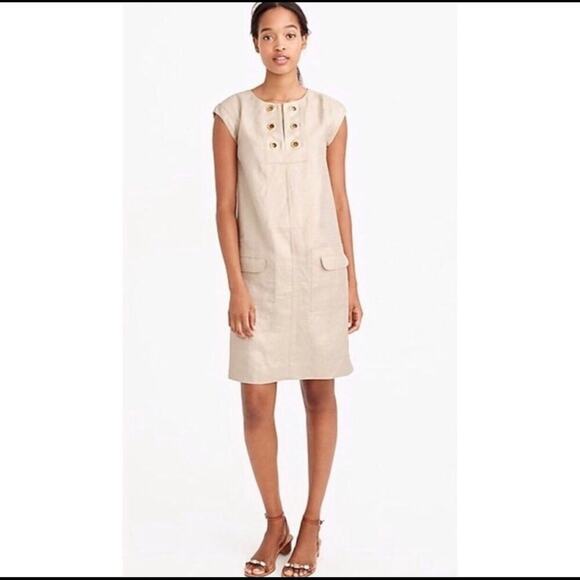 J.CREW METALLIC GOLD Linen Shift Sleeveless Linen Dress Women's Size 00 - Picture 1 of 11